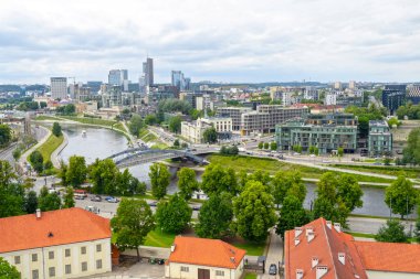 Panoramic summer view of Vilnius. Cityscape with river, modern buildings of Vilnius, Lithuania