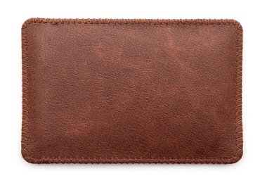 Square leather tag, label, with stitch isolated on white, top view