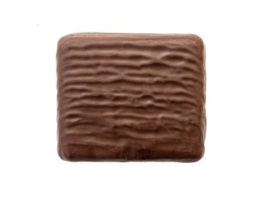 Square shape of chocolate candy isolated on white, top view