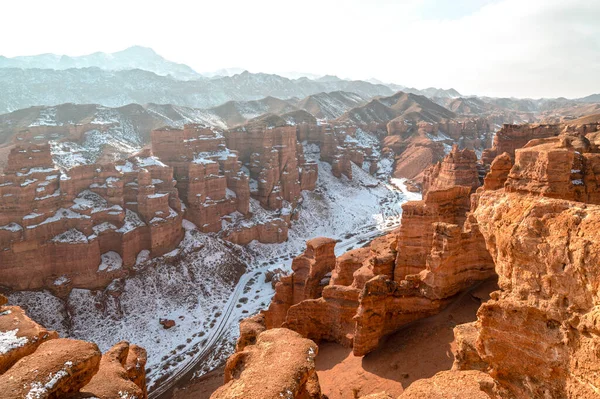 stock image Amazing panoramic view of winter Charyn Canyon in Charyn National Park, Kazakhstan