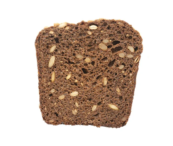 Slice Brown Grain Bread Seeds Isolated White Clipping Path — Stock Photo, Image