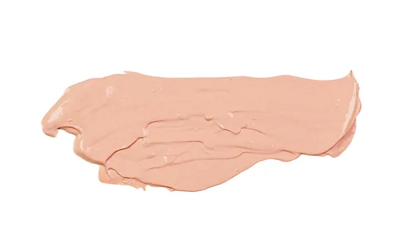 米色化妆品粉底 色泽乳膏作为样品在白色上分离的抽象涂片 — 图库照片