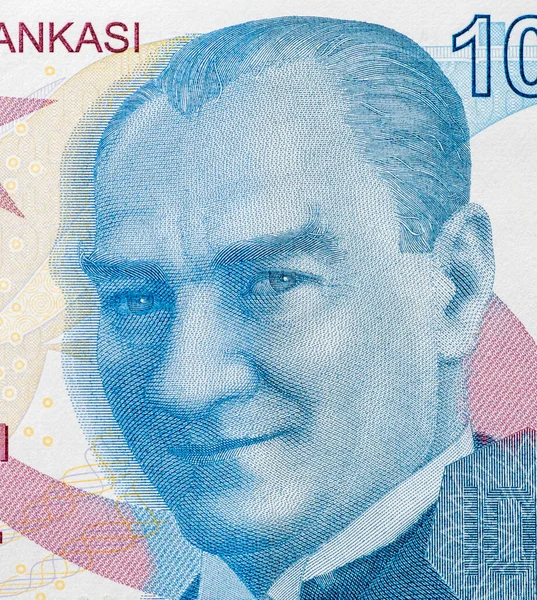 Istanbul Jan Detailní Záběr 100 Tureckých Lir Bankovek Portrétem Mustafy — Stock fotografie