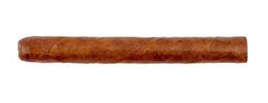 Tütün yapraklarından çıkan uzun puro beyaz, üst görünümde, kırpma yolunda izole.