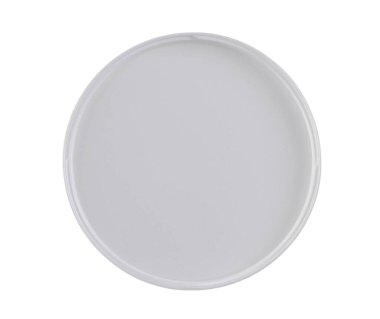 Yuvarlak plastik kapağın iç tarafı, kozmetik kavanozdan korunan beyaz arka plan, üst görünüm, kırpma yolu