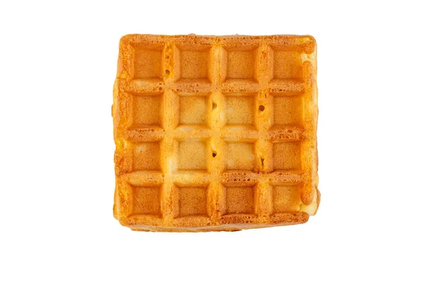 Square Belgian Waffle Isolated White Top View Clipping Path — Stock Photo, Image