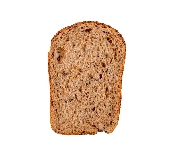 Kromka Bezglutenowego Brązowego Chleba Ziarnami Izolowanymi Białym Ścieżka Obcinania — Zdjęcie stockowe