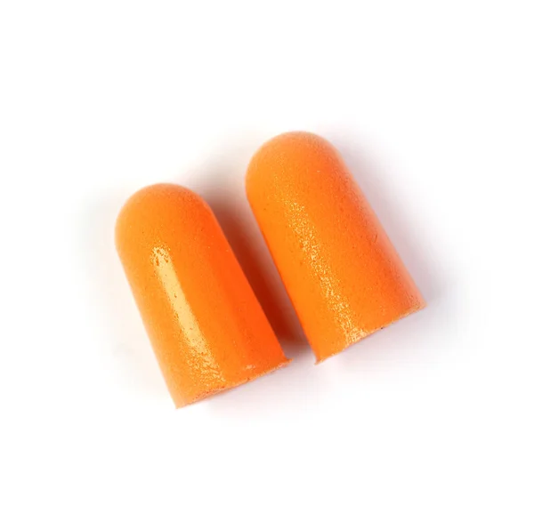 Orange Öronproppar Isolerade Vit Ovanifrån — Stockfoto