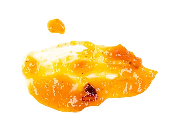 Streszczenie Rozmazu Żółtego Sosu Mango Dżem Izolowany Białym Widok Góry — Zdjęcie stockowe