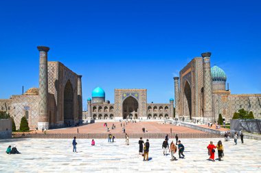 SAMARKAND - MAR 27: Three madrasas at the Registan of Samarkand, built during the Timurid Renaissance on March 27. 2024 in Uzbekistan clipart