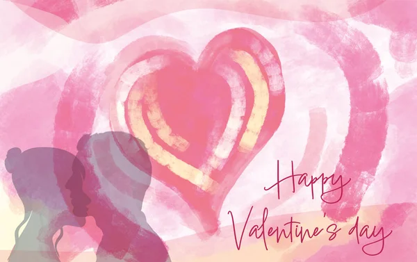 Overlay Silhouette Man Woman Couple Pink Red Background Heart Valentine — Fotografia de Stock