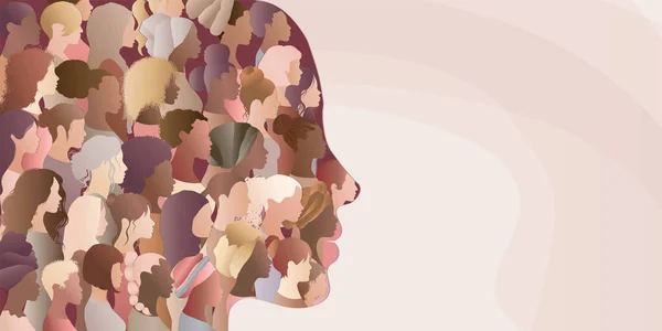 Woman Face Silhouette Profile Group Multicultural Multiethnic Women Faces Racial — Image vectorielle