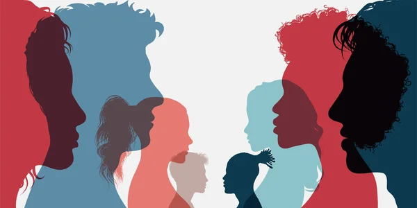 Diversité Personnes Multiethniques Multiraciales Groupe Silhouettes Hommes Femmes Diverses Cultures — Image vectorielle
