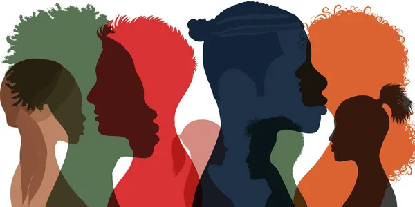 Silhouette Profil Groupe Hommes Femmes Diverses Cultures Diversité Personnes Multiethniques — Image vectorielle