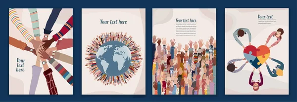 Freiwillige Menschen Gruppe Konzept Flyer Broschüre Poster Editierbare Vorlage Multikulturelle — Stockvektor
