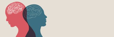 Metafor bipolar akıl hastalığı. İki yüzlü. Kişilik bölünmesi. Konsept ruh hali bozukluğu. Psikoloji. Çift kişilik konsepti. 2 baş silueti. Akıl sağlığı. Karıştır ve çöz