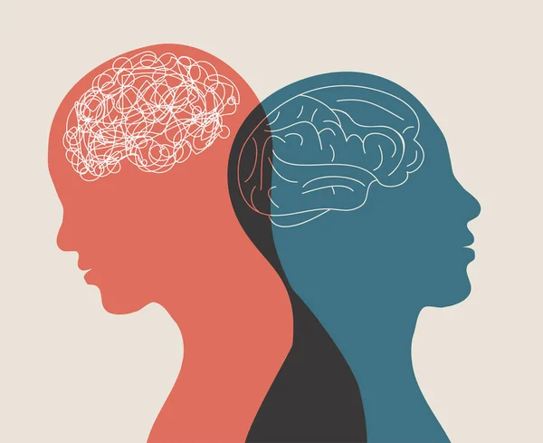 Metaphor Bipolar Disorder Mind Mental Double Face Split Personality Concept — Stock Vector
