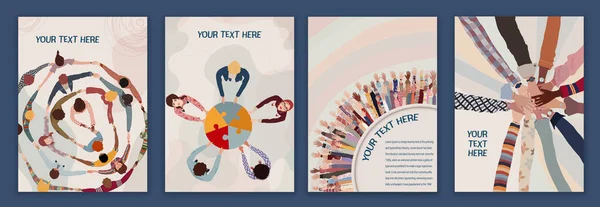 Voluntário Pessoas Conceito Brochura Folheto Cartaz Modelo Editável Braços Erguidos — Vetor de Stock