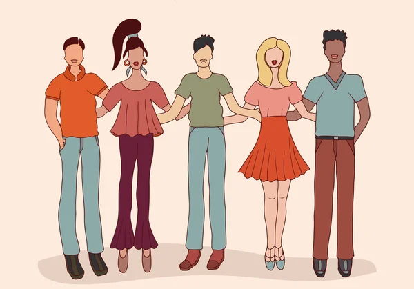 Teamgruppe Multiethnischer Junger Menschen Konzept Der Solidarität Und Freundschaft Soziale — Stockvektor