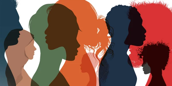 Perfil Silueta Grupo Hombres Mujeres Niñas Diversa Cultura Diversidad Multiétnica — Archivo Imágenes Vectoriales