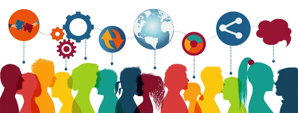 Compartir Ideas Communication Network Diverse People Network Teamwork Multiethnic Conexión — Archivo Imágenes Vectoriales