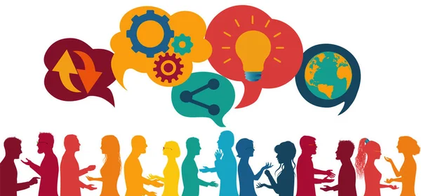 Compartilhamento Ideias Diversidade Rede Comunicação People Network Teamwork Multiethnic Connection — Vetor de Stock