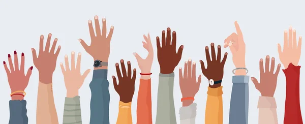 Анонімний Герб Підняті Руки Багатонаціональних Мультикультурних Людей Натовп Різноманітності Людей — стоковий вектор