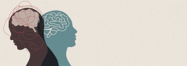 Metafor bipolar akıl hastalığı. Kafa karışıklığı ve kafa karışıklığı olan iki yüzlü. Psikoloji. Kişilik bölünmesi. Konsept ruh hali bozukluğu. 2 kafa. Çift kişilikli. Akıl sağlığı. Psikiyatri