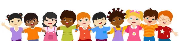 Close Grupo Isolado Crianças Felizes Sorridentes Multiétnicos Abraçando Uns Aos —  Vetores de Stock