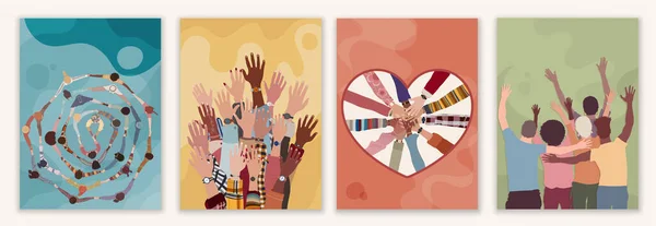 Волонтери Групують Шаблон Редагування Плакатів Який Можна Редагувати Підняті Руки — стоковий вектор