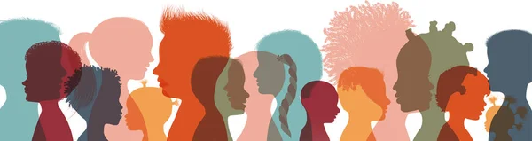 Têtes Visages Silhouettes Colorées Multiculturelles Multiethniques Diversité Enfants Profil Concept — Image vectorielle