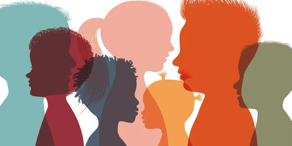 Têtes Visages Silhouettes Colorées Multiculturelles Multiethniques Diversité Enfants Profil Concept — Image vectorielle