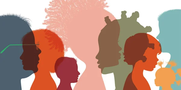 Têtes Visages Silhouettes Colorées Multiculturelles Multiethniques Diversité Enfants Profil Enseignement — Image vectorielle