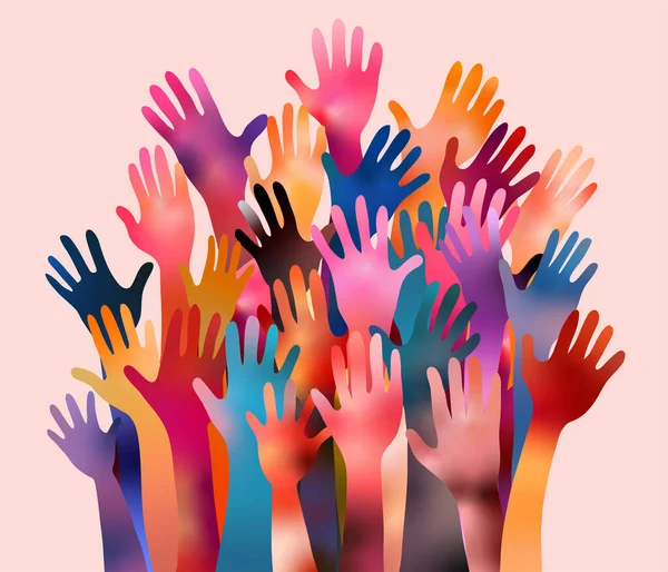 Плакат Волонтерами Поднятыми Руками Разнообразие Благотворительное Пожертвование Поддержка Помощь Мультикультурное — стоковый вектор