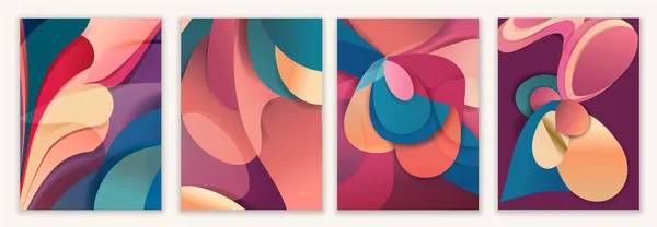 Geometrik Fütürist Yaratıcı Poster Şablonu Seti Modern Moda Renklerde Boyutlu — Stok Vektör