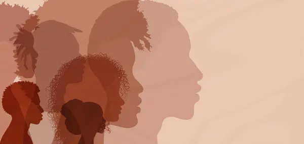 Profil Silhouetten Menschen Afro Und Afroamerikaner Schwarzer Geschichtsmonat Ethnische Gruppe — Stockvektor