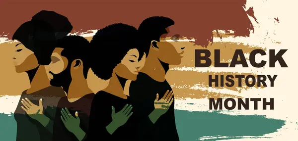 Schwarzer Geschichtsmonat Profil Silhouetten Menschen Afro Und Afroamerikaner Ethnische Gruppe — Stockvektor