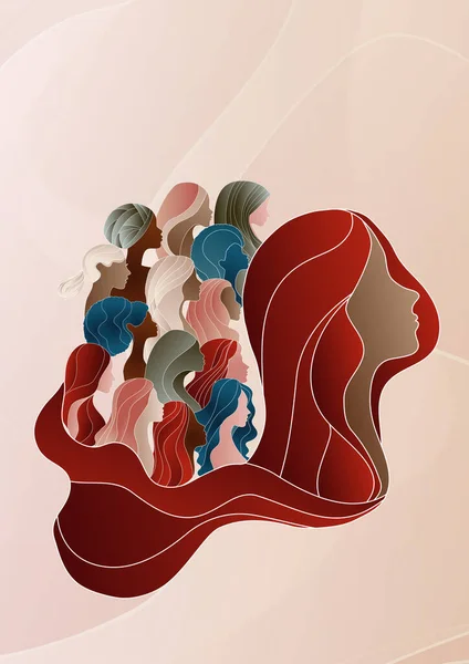 Gruppensilhouette Multikultureller Frauen Weltfrauentag Vielfalt Inklusion Gleichheit Oder Empowerment Konzept — Stockvektor