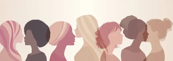 Silhouette Einer Gruppe Multikultureller Frauen Internationaler Frauentag Konzepte Der Inklusion — Stockvektor