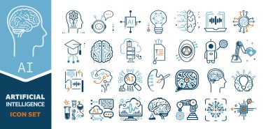 El yapımı Simge Seti Yapay Zeka ve Teknoloji - Asistan - Bilim - Eğitim - Robotbilim ve Daha Fazla