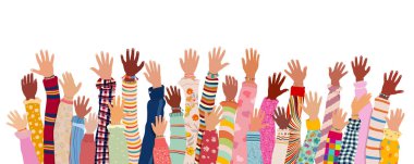 Çeşitli, çok kültürlü çocukların ve gençlerin ellerini kaldırdı. Çeşitlilik eşitliği okul dahil. İzole edilmiş