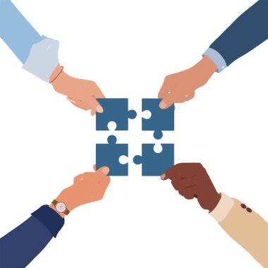 Yapboz Parçalarını Birleştiren Eller. İş için Takım İşbirliği ve Problem Çözme Stratejisi. İzole edilmiş
