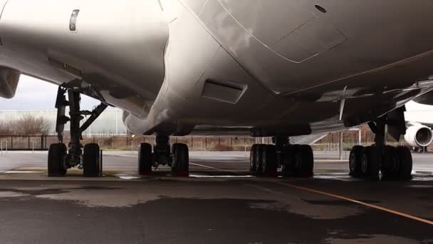 White Plane Four Plane Chassis Double Decker Plane Many Passengers — Stock Video