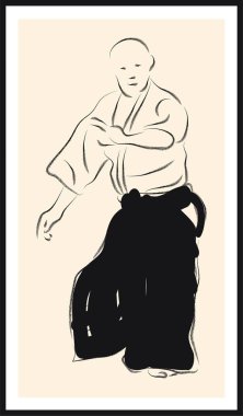 Aikido dövüş sanatları vektör çizimi.