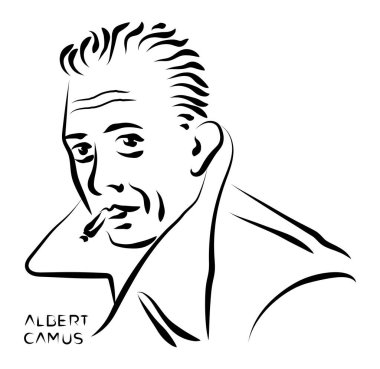 Albert Camus kalem çizimi çizimi. Fransız filozof, yazar, tiyatro yazarı ve gazeteci. Vektör Deseni.