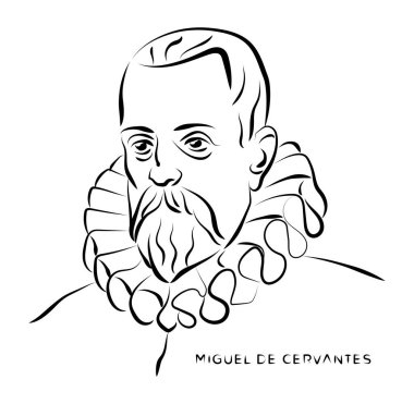 Ünlü İspanyol yazar Miguel de Cervantes 'in vektör portresi.