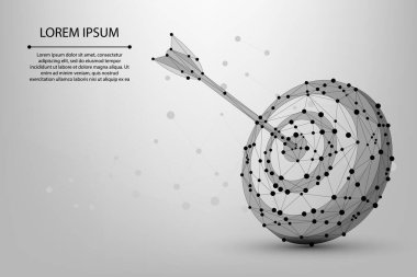 Abstract mesh line and point Bullseye or target. Low poly goal concept with glowing low polygonal target and arrow. Polygonal vector futuristic illustration