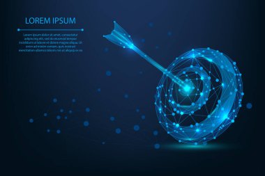 Abstract mesh line and point Bullseye or target. Low poly goal concept with glowing low polygonal target and arrow. Polygonal vector futuristic illustration