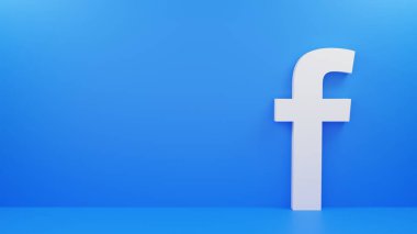 Mavi zemin üzerinde Facebook beyaz logosunun 3d görüntüsü