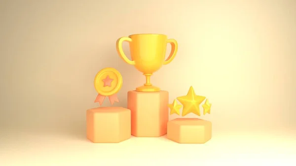 Cartoon Rendering Champion Trophys Sport Award Success Concept Cartoon Game — Stock Photo, Image